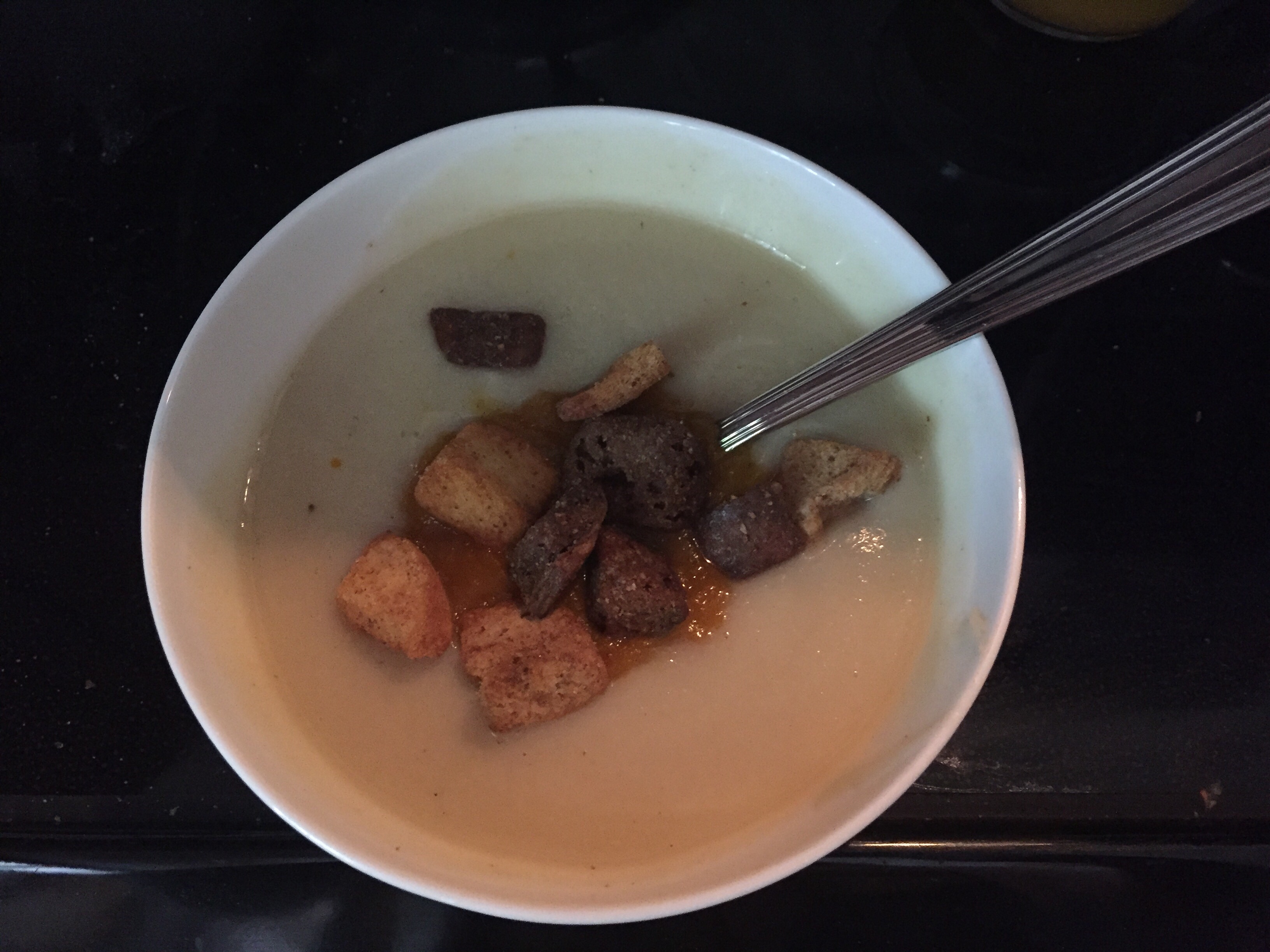 Soup topped with croutons