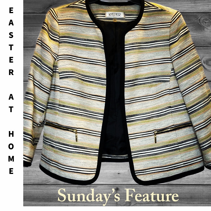 Kasper striped open front women’s blazer in greens and yellows