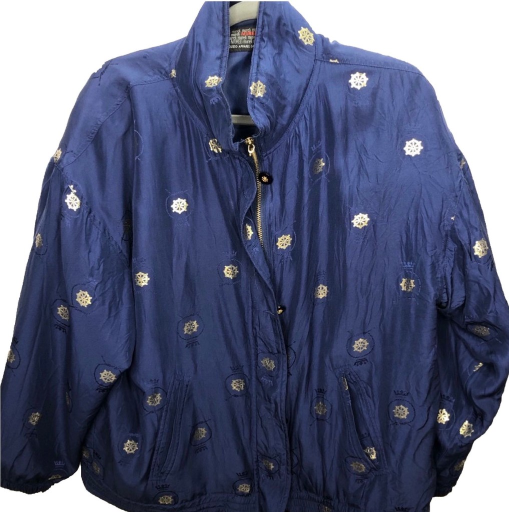 Mureli  Vintage Navy Nautical Bomber Jacket 100% silk
